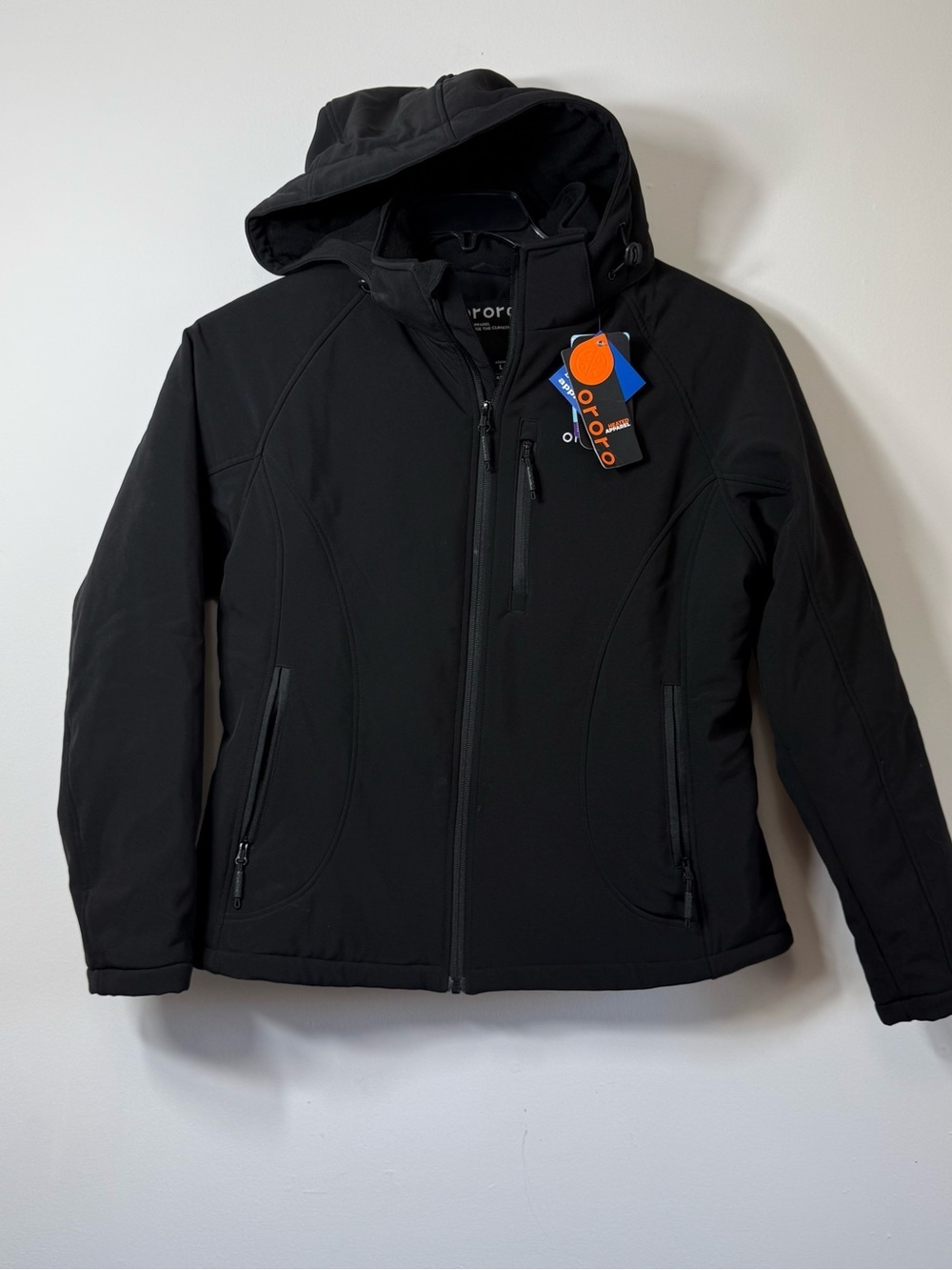 NWT Ororo Women’s Black Heated Softshell Hooded Jacket w/ Battery Size Medium